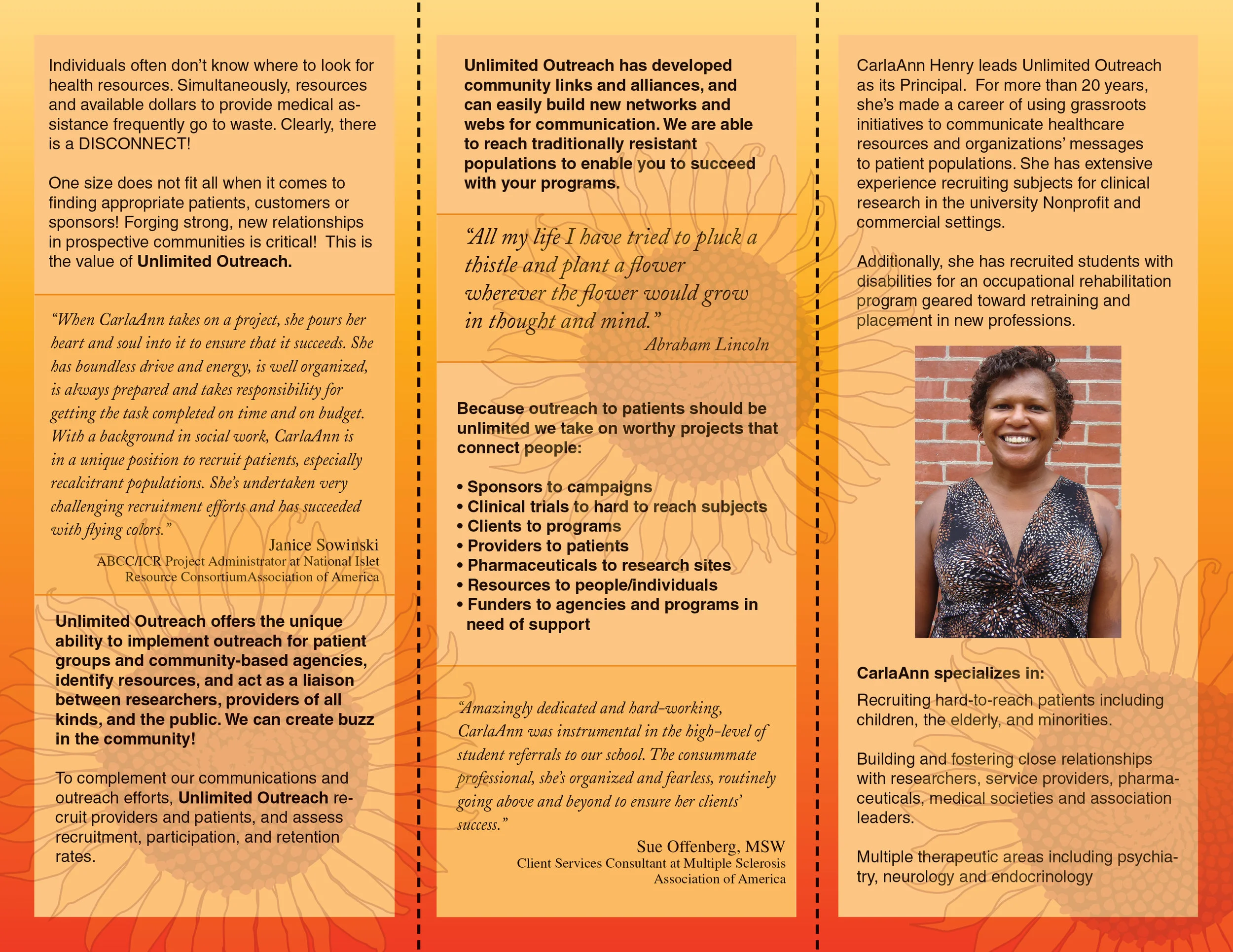 Trifold Brochure, Unlimited Outreach