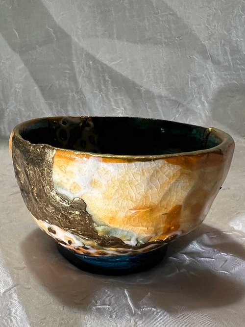 Blue Kintsugi Bowl- Dish- & Gold- Real Kintsugi; Broken Then
