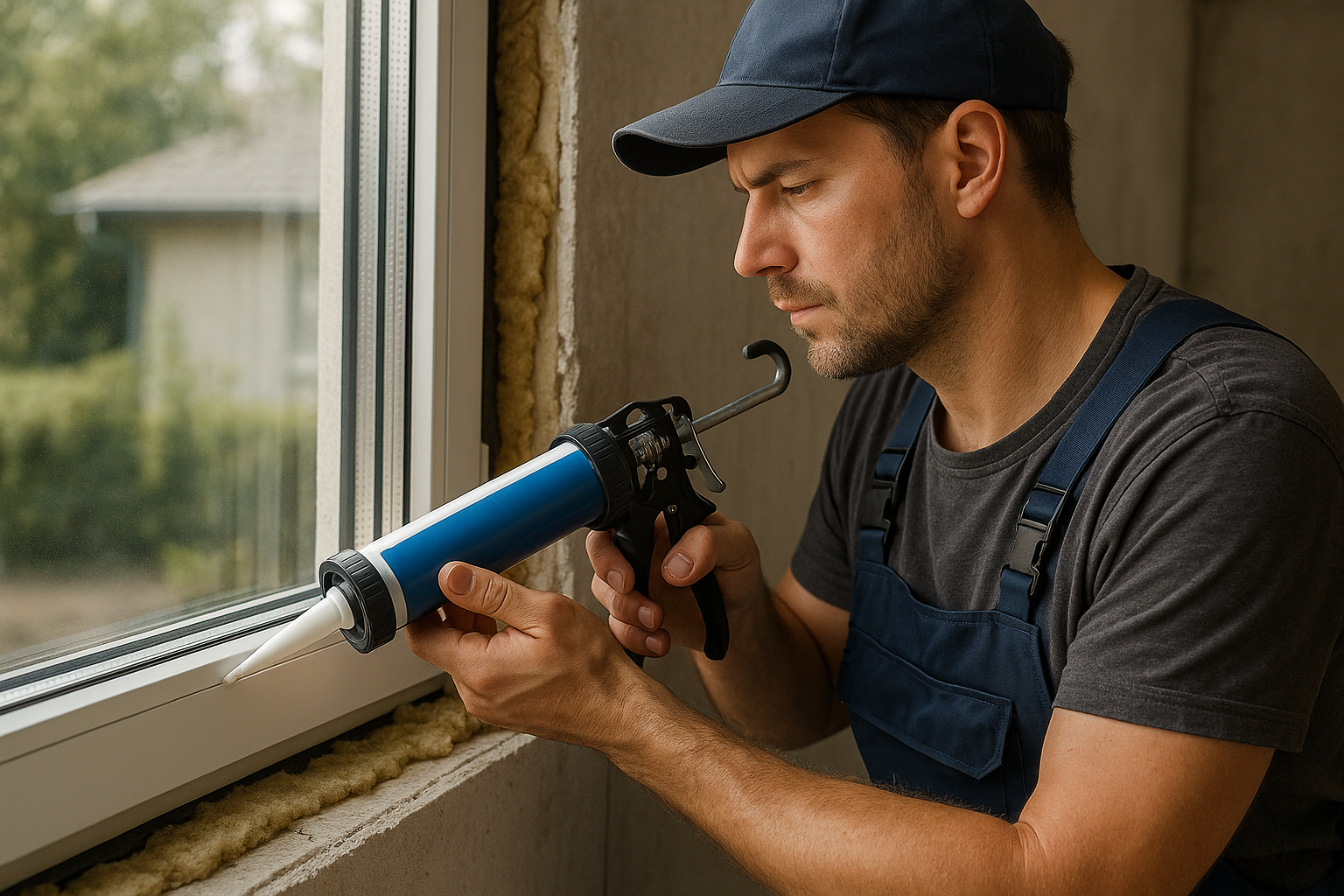 Professional installing triple-pane energy-efficient window.