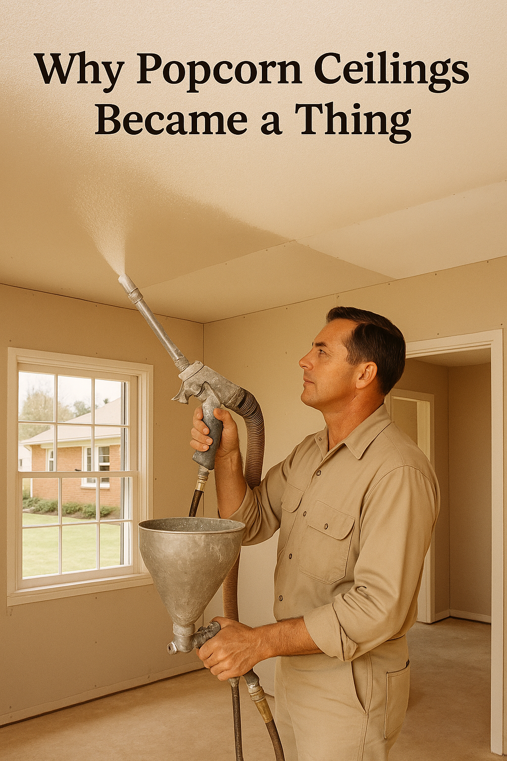 Vintage photo of man applying popcorn ceilings