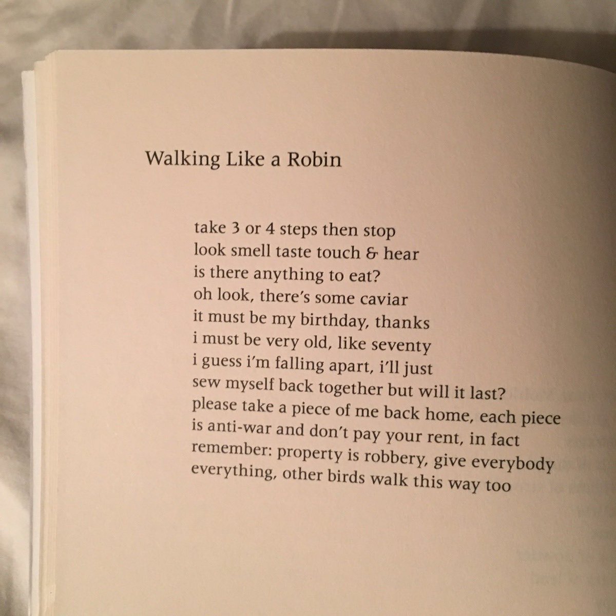 "Walking Like a Robin," Bernadette Mayer (from "Work &amp; Days")  (Copy) (Copy)