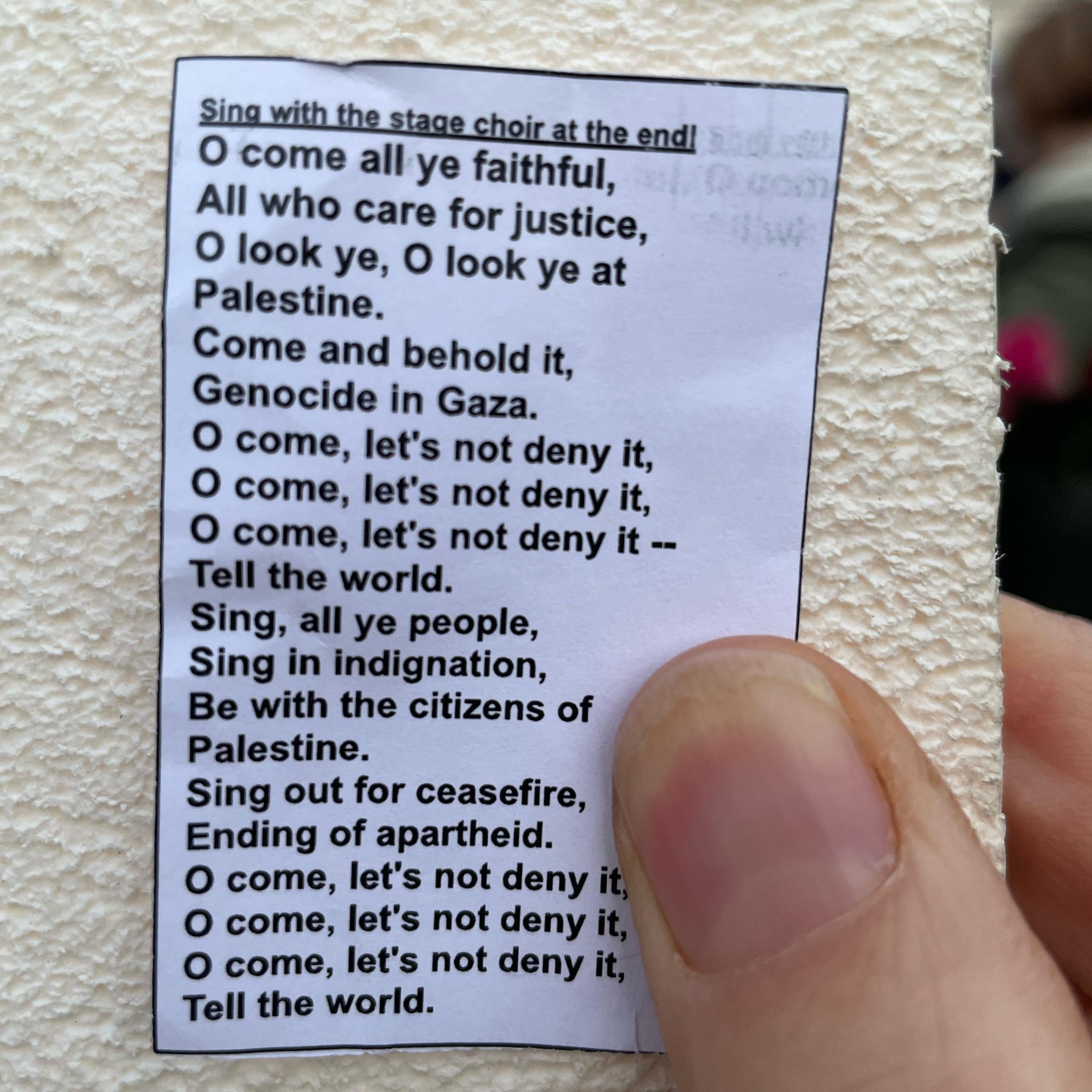 @christians_for_palestineuk shared some meaningful Christmas carol lyrics at the Rally for Palestine today. @brianeno talked about being on the right side of history, #MichaelRosen asked &ldquo;what is America doing there?&rdquo; (Middle East). And w