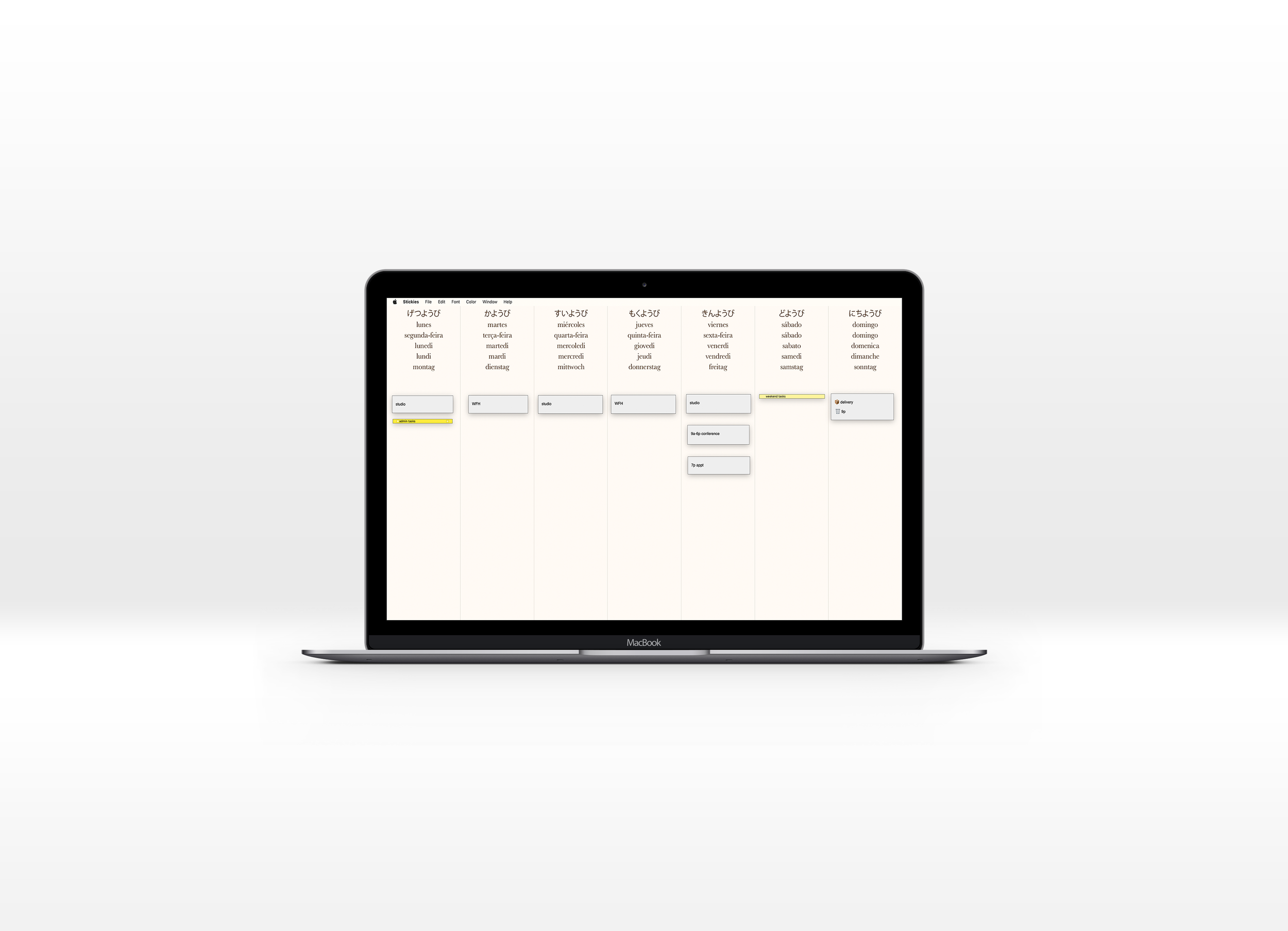 Multilingual Weekly Desktop Planner