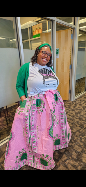 Me in the Cricut Design Shirt and a pink and green shirt