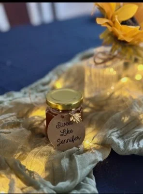 Honey jar with tag that says Sweet Like Jennifer