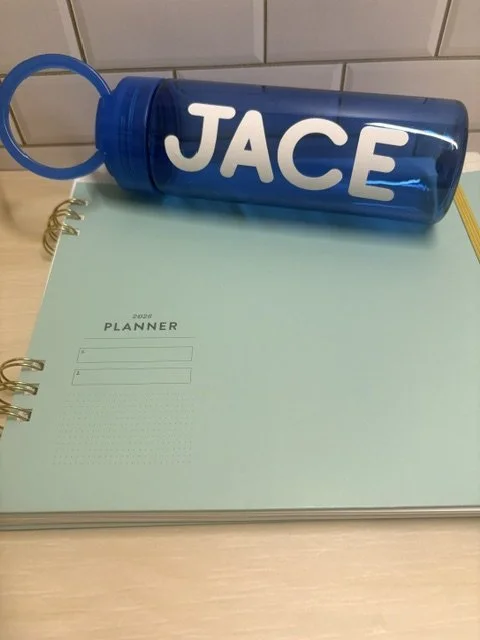 water bottle  with Cricut BFC Third Grade font