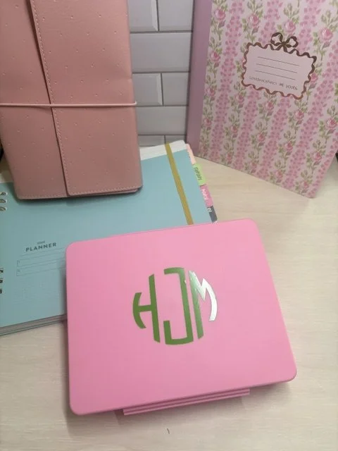 Snackle box with modern monogram cricut  font