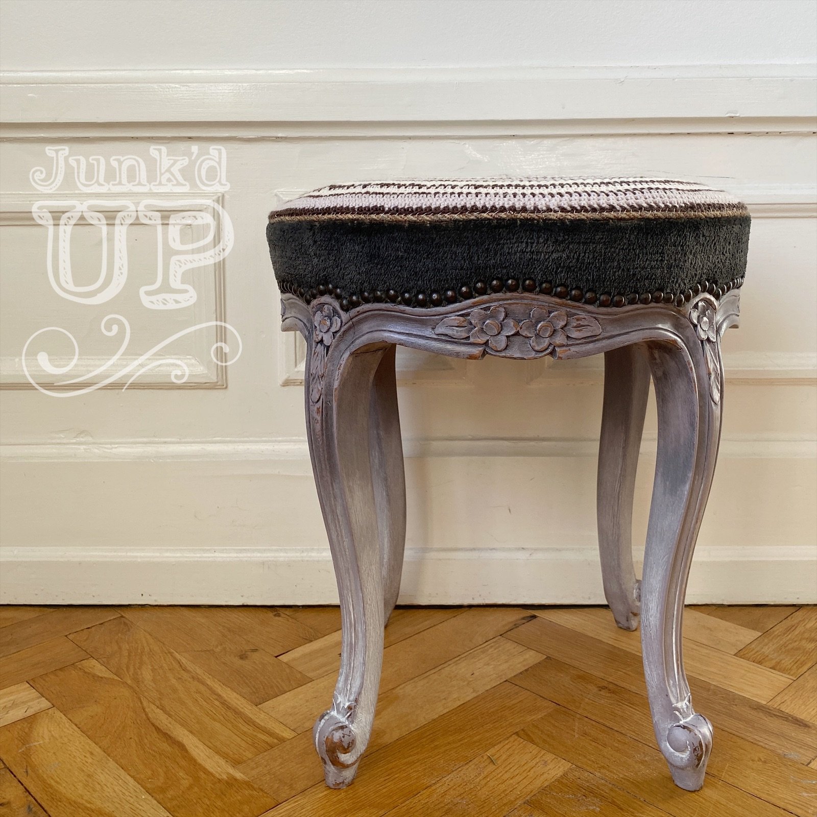 Upholstered Stool with Ombré Legs