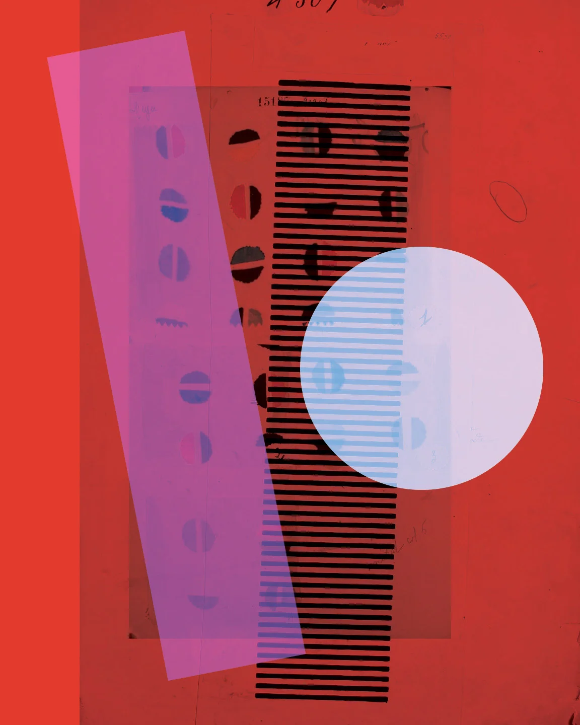 Digital collage of Public Domain images, colour blocks, and textile samples.