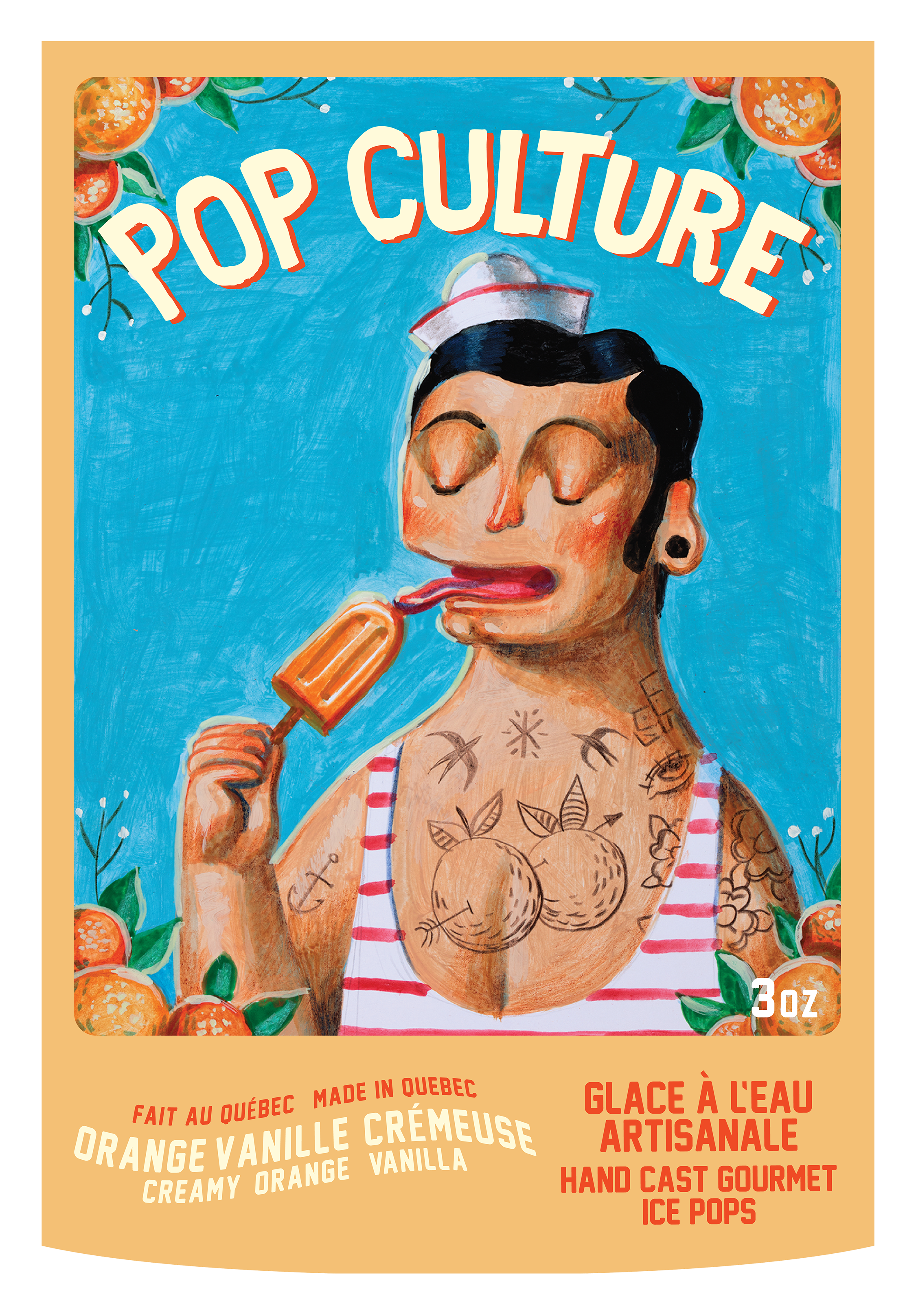Pop Culture Labels Creamy Orange Vanilla - Popsicle label design for a local Montreal company, Pop Culture . The artwork is by Israel Nicolas Torres