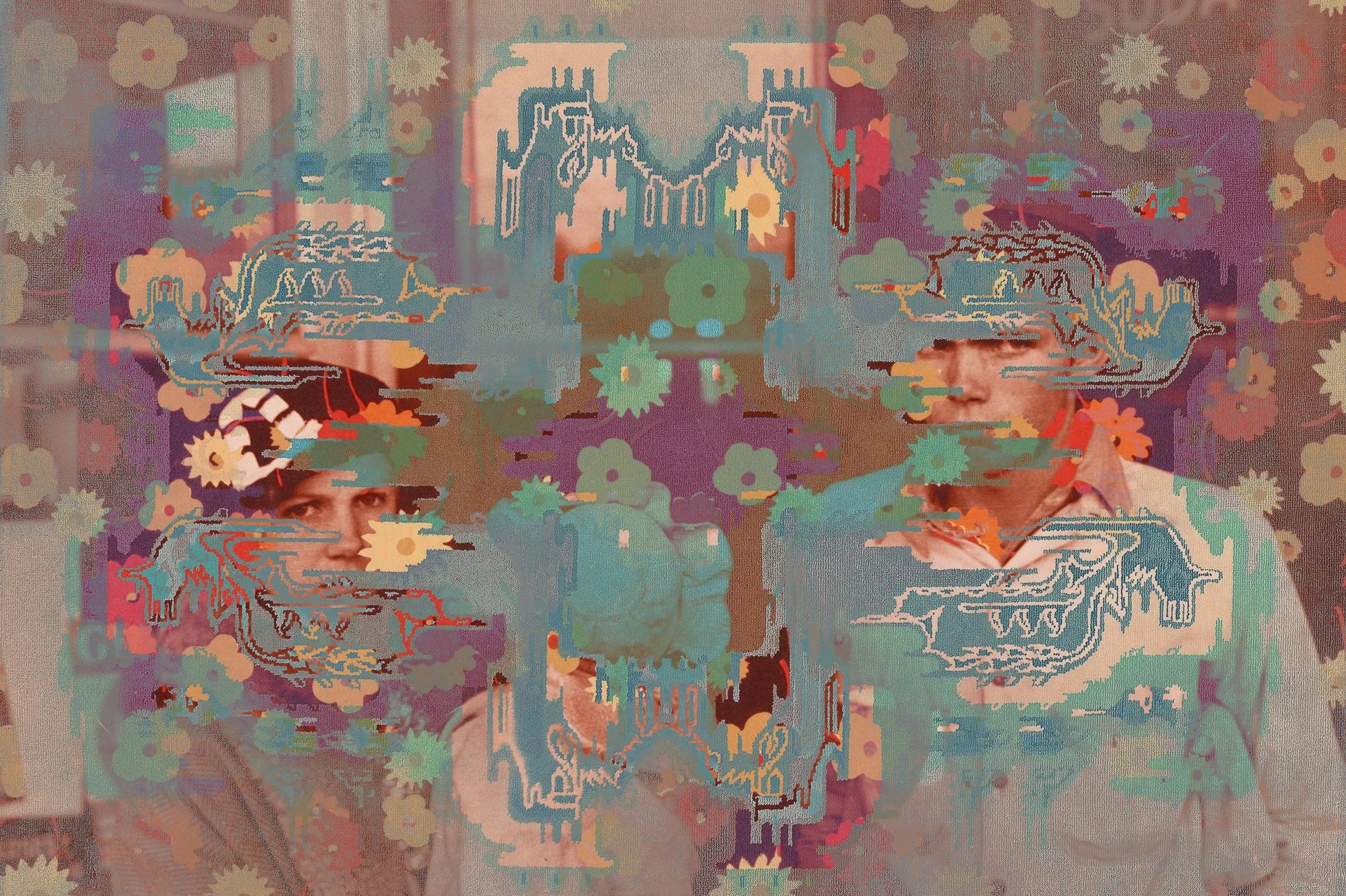    Digital Collage    Digital collage of Public Domain images, colour blocks, textile samples, etc. 