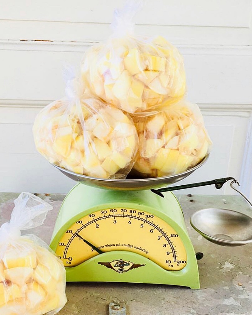  Frys in äppelbitar för framtida tillverkning av mos, glass, paj och liknande! Av  @warmesveranda   