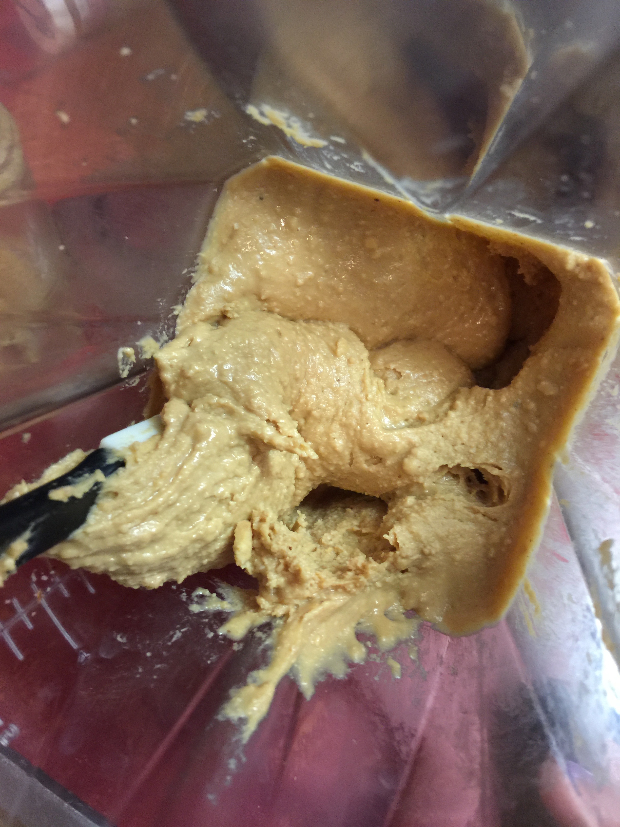 This is peanut butter I make myself. Your peanut butter should contain one ingredient. PEANUTS!