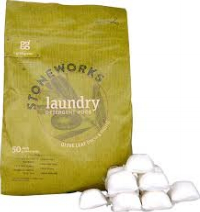 Stoneworks Laundry pods are my go-to. The pods come across as pretty scent-heavy, but once your laundry is done, the scent is. not over-powering. There is, however, an unscented version. The two scents I like are Olive Leaf (pictured) and Birch. But that’s just my two cents. (See what I did there?)