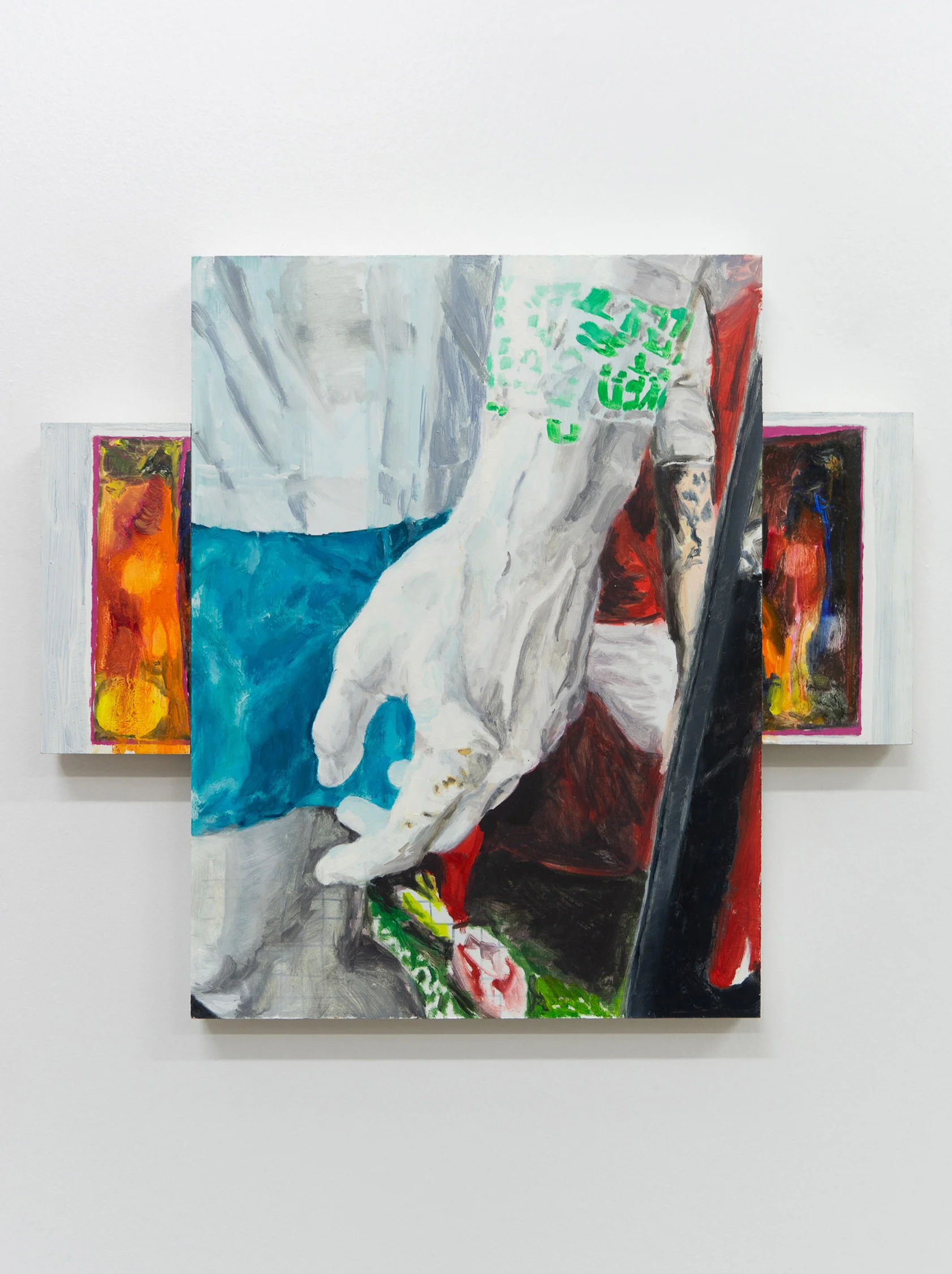 Graham Hamilton, Heathrow Hand , 2017, oil and Flashe on MDF, 15 x 17 1/4 inches