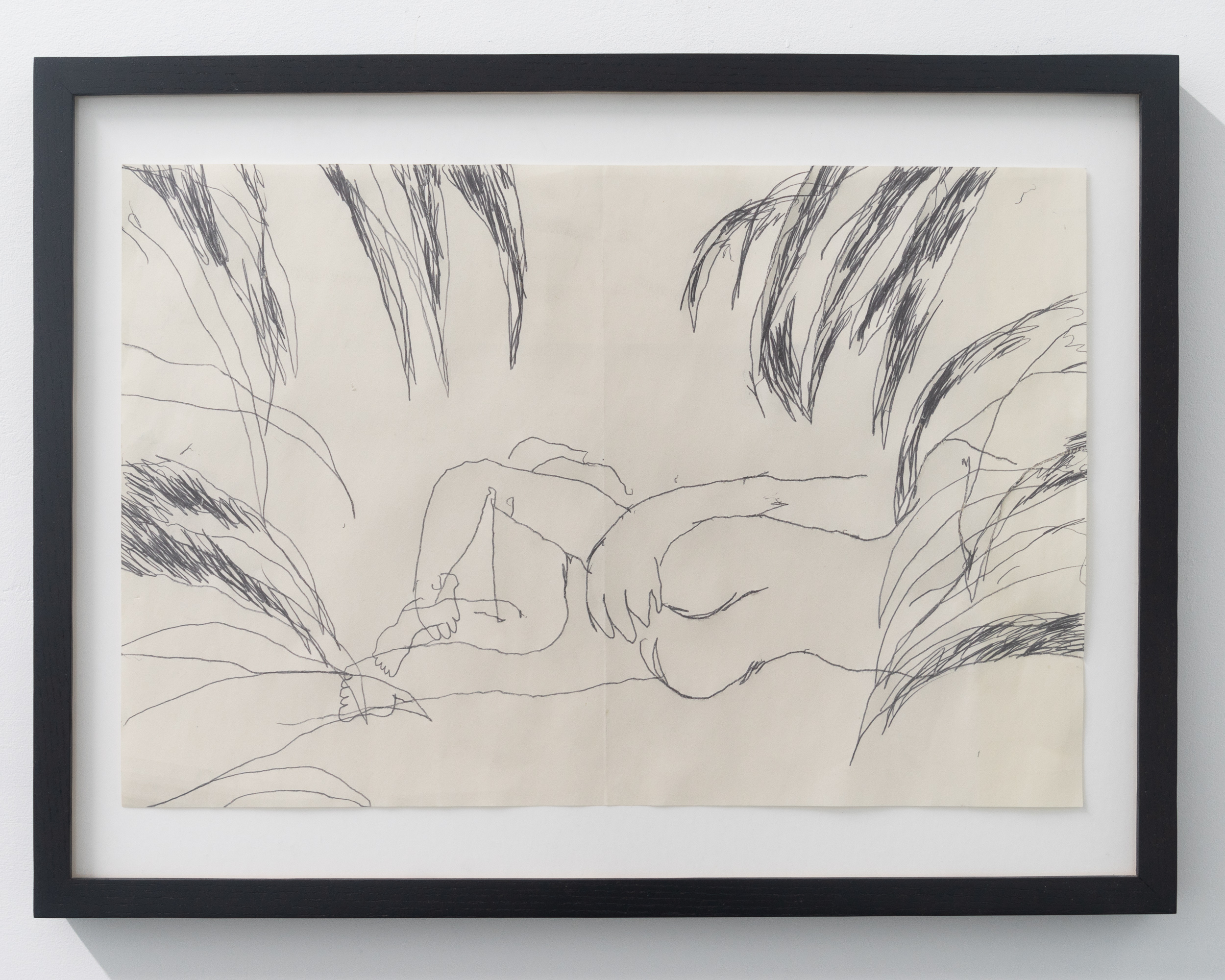  Emilie Gossiaux,  In the Bushes , 2018, ink on newsprint, 16 x 21 1/4 inches 