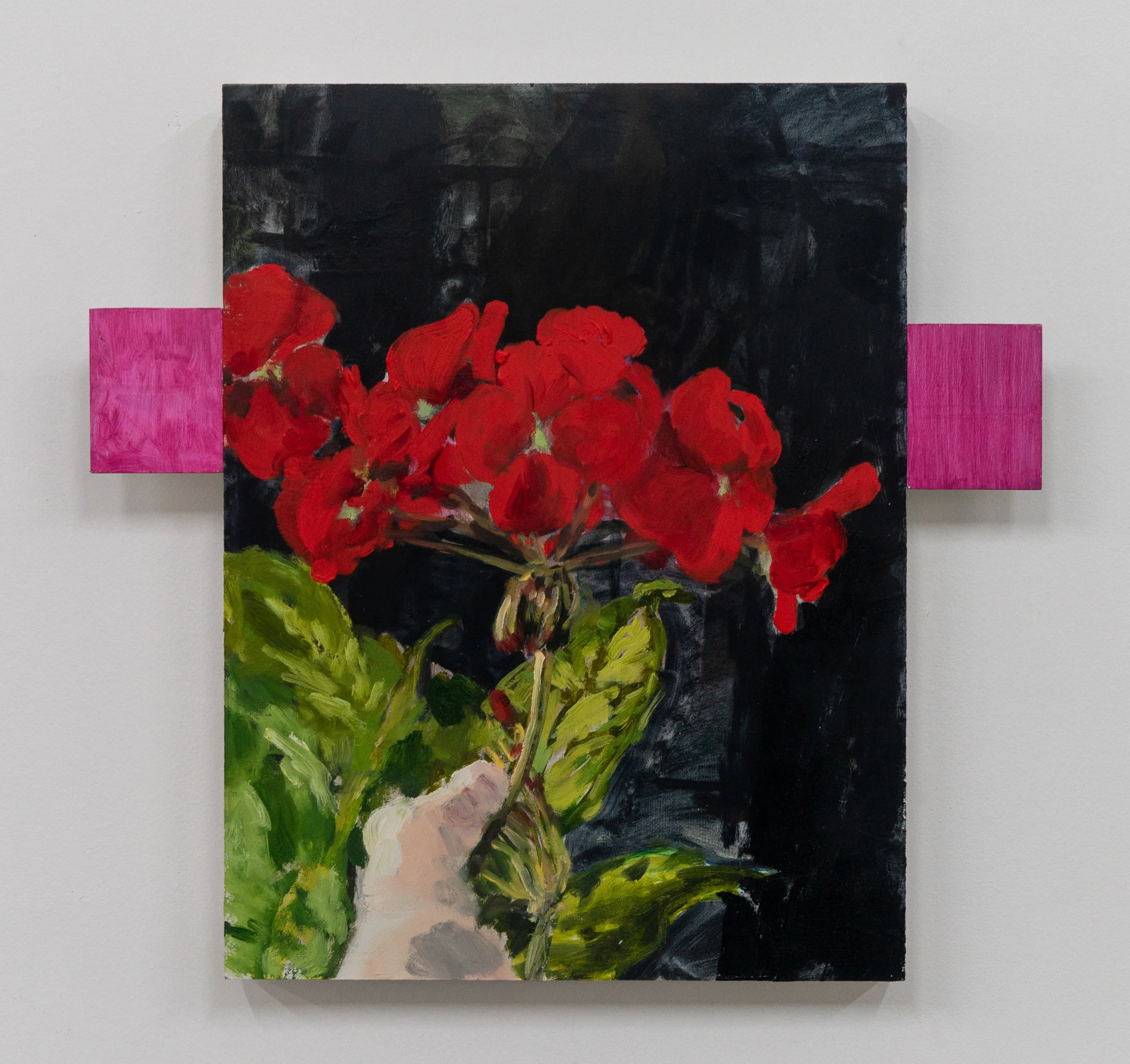 Graham Hamilton, Greta and Jack , 2018, oil, acrylic, Flashe, joint compound on MDF and aluminum, 16 x 15 inches