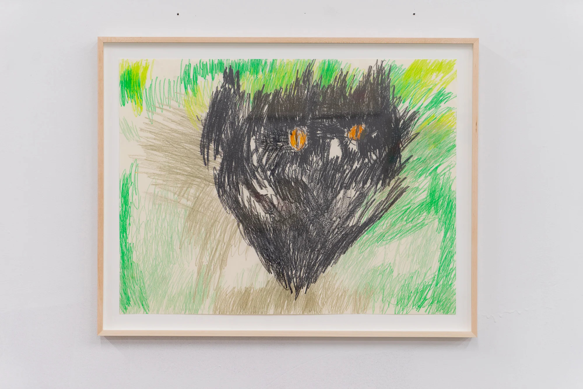 Emilie Gossiaux, The Beast , 2018, ink, wax pastel on newsprint, 17 1/2 x 23 inches