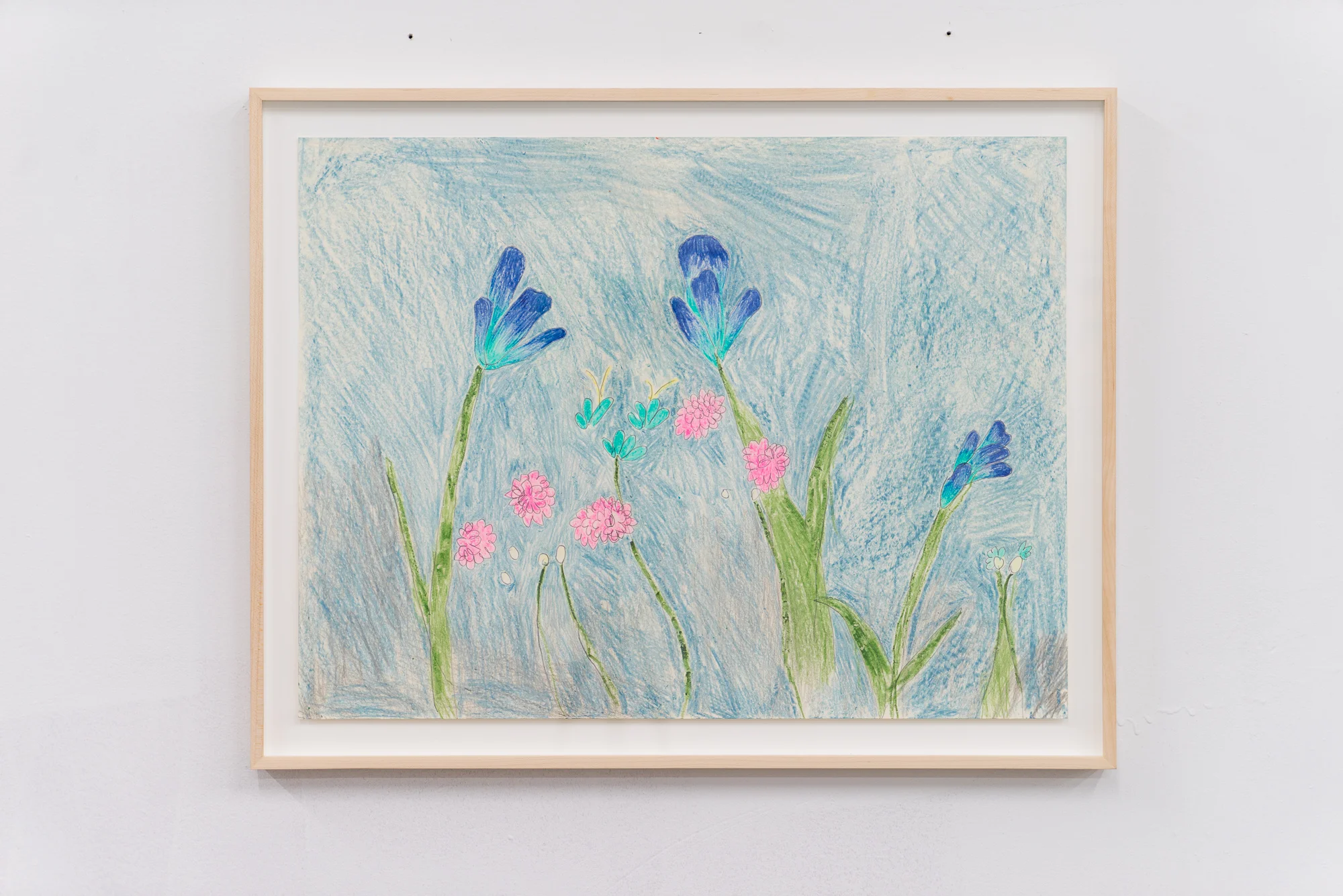 Emilie Gossiaux, Blue-tiful Garden , 2018 | Ink, wax pastel on newsprint | 20 x 25 inches (framed)