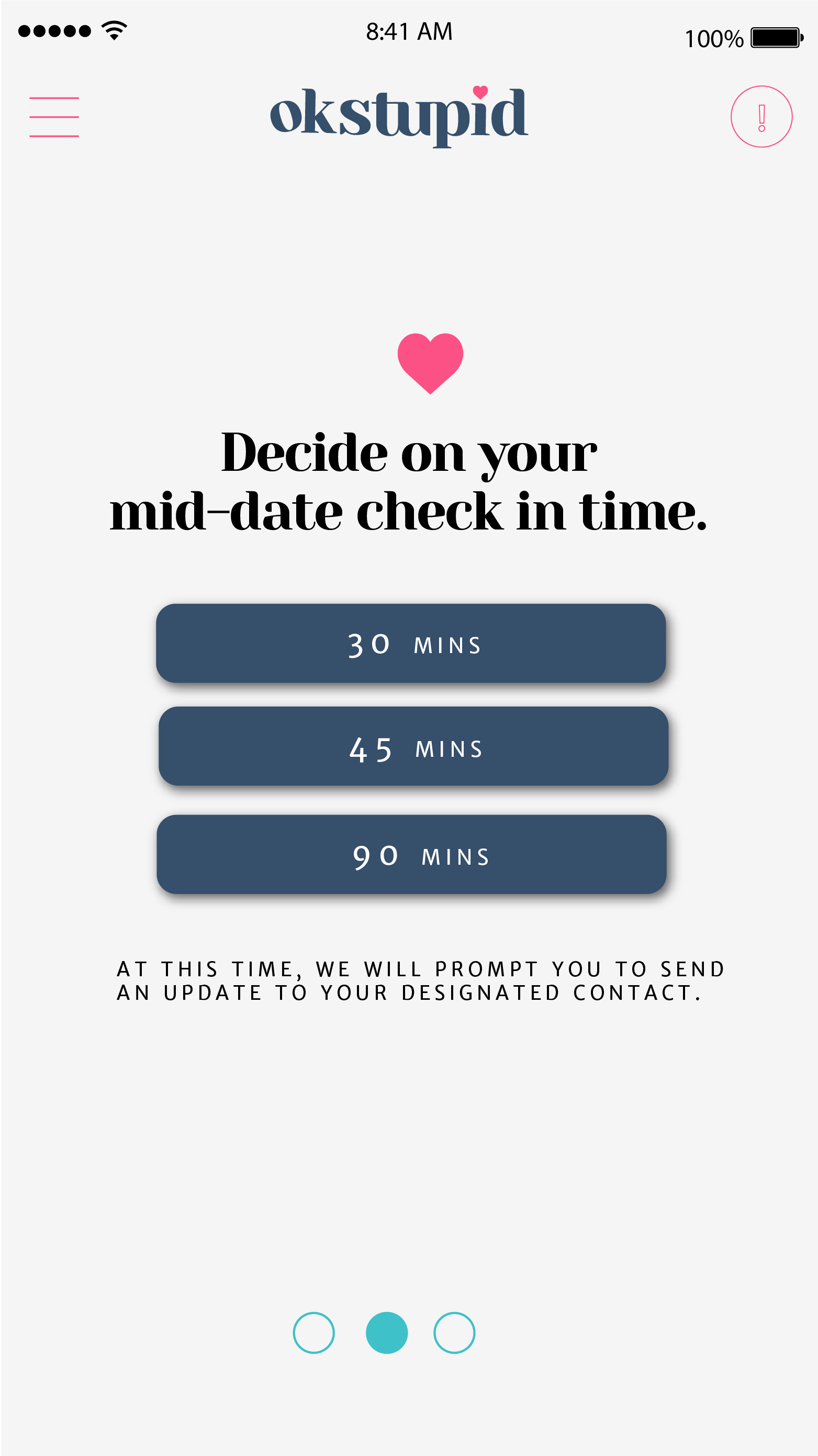 Mobile interface for a hypothetical mobile app called OkStupid