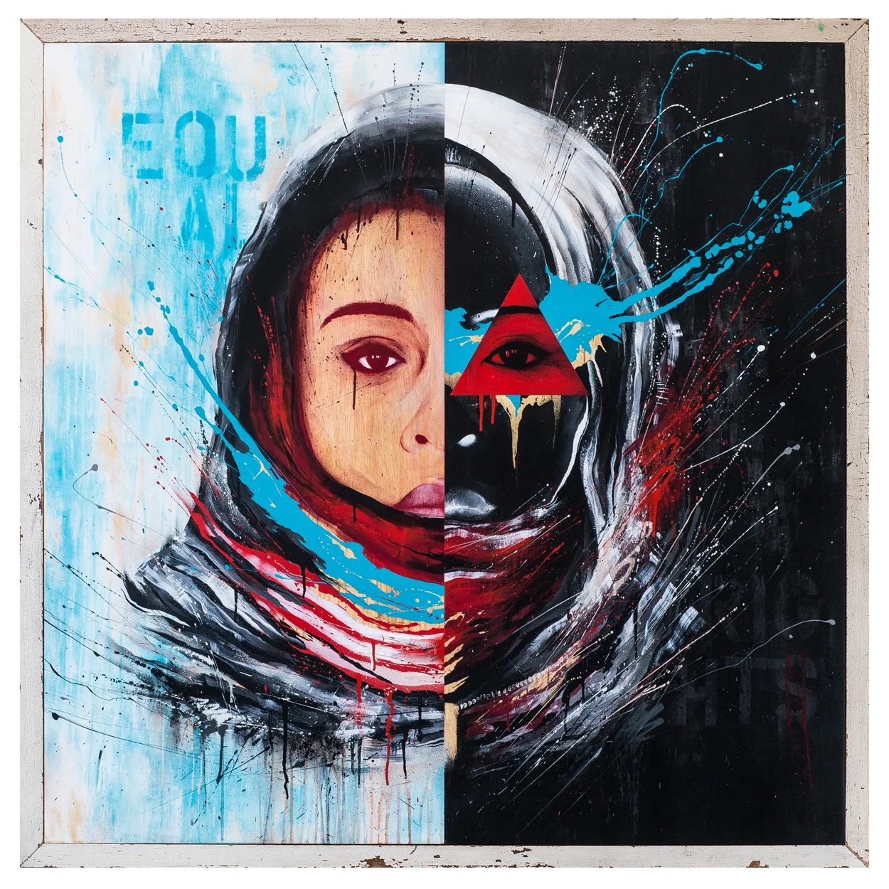 ‘All Different, All Equal’ 2015 Acrylic on wood with repurposed wood frame 48x48”