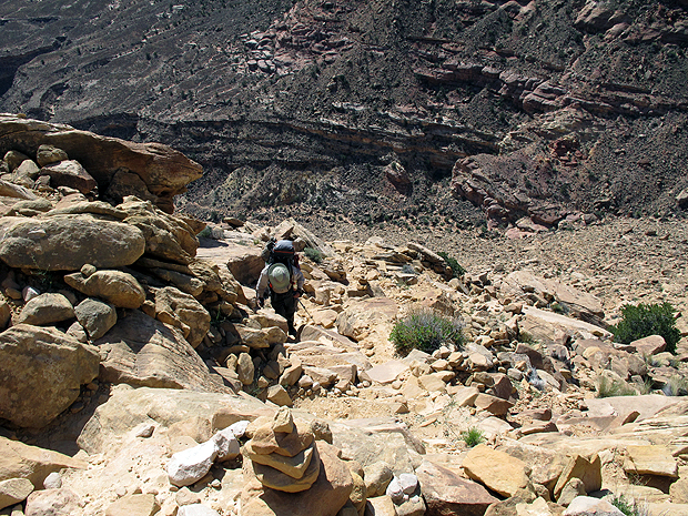 Above: back up the slide on the last day, to get back to the trailhead. Erik taking one step at a time. The hiking was very exhausting.