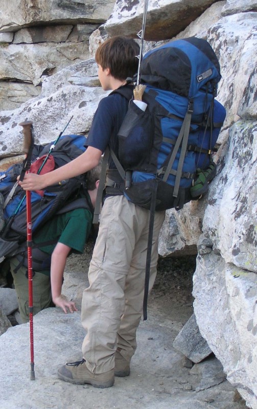 Jim at 12 years old , with internal frame pack , an REI Rising Star