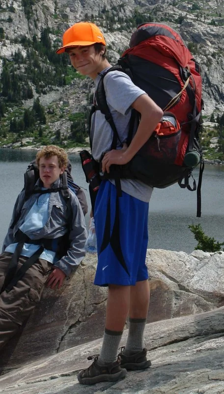 Jim at 14, in the Wind River Rang, with a women's size M internal frame pack, (His Mom's) by Gregory