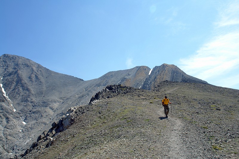 Me hiking down, with Borah to the far left, ChickenOut ridge right above my head. We were both exhausted when we got to the car.