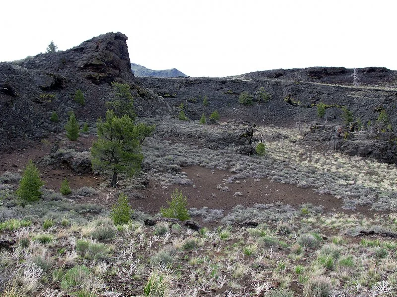 Above, from the rim of Echo Crater looking down into the bowl of the crater, where we would set up tents and spend the night.