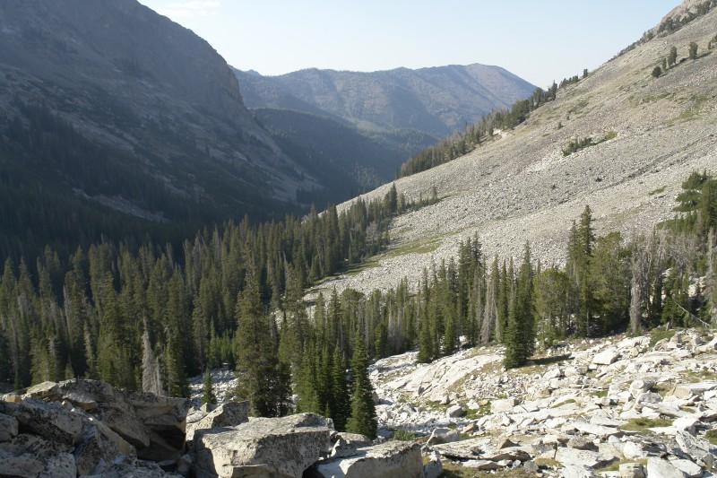 This is the view looking back down the valley as one nears the lake. The trail is unmaintained, and uphill, but at 3.5 miles its not very far to hike in.