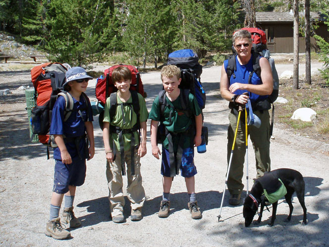 Lars, Jim, Malcolm, me and Ginger the dog, 2007 on Alice Toxaway backpack.