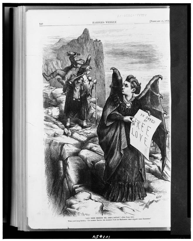 Of course, Woodhull faced the kind of prejudice that all female presidential candidates have faced; here she is depicted as Mrs. Satan.