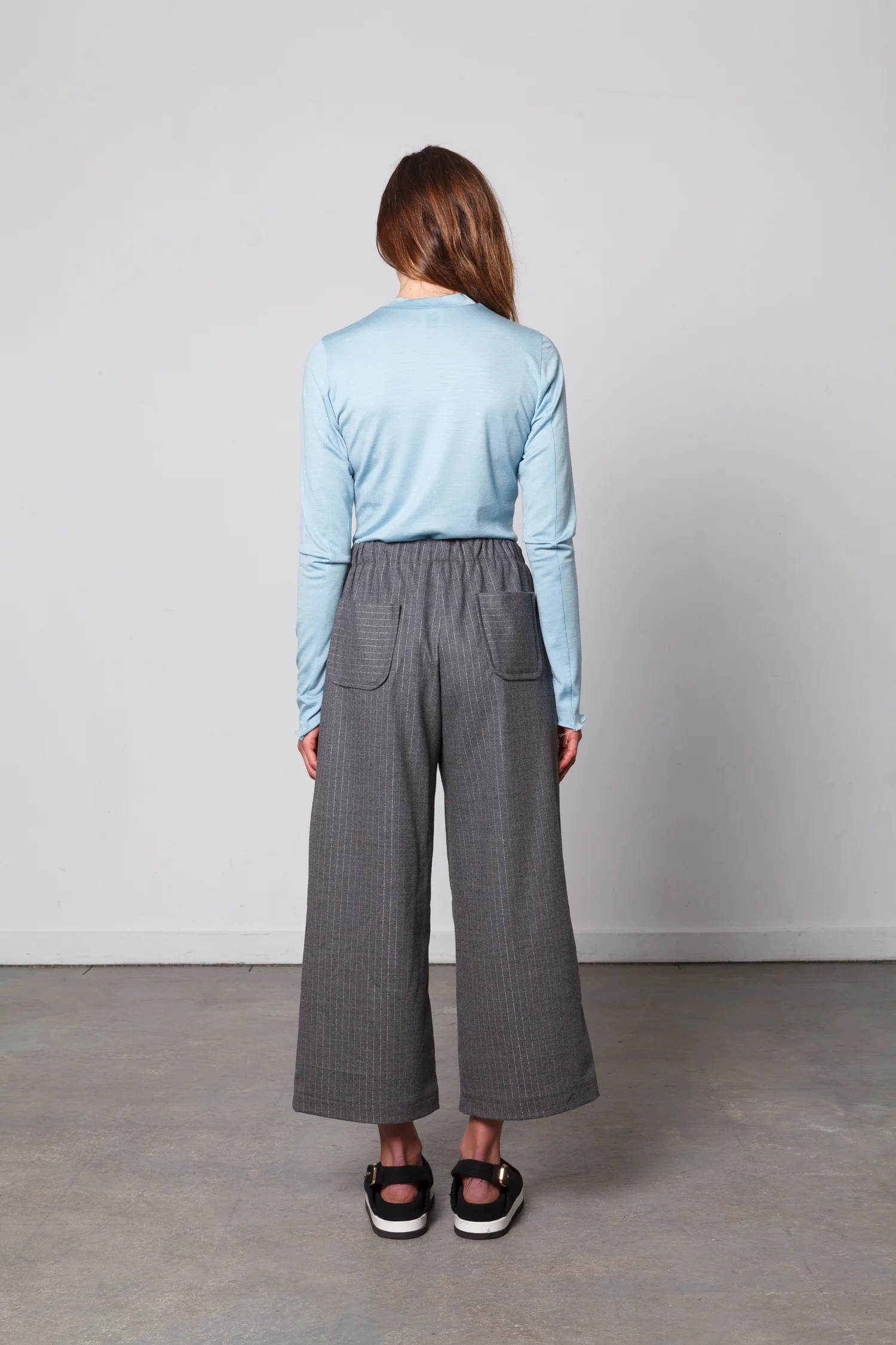 doro grey pin stripe trousers back