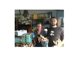 Michael Farrar & Emma Worthington (Chem-Free - ) Ginger farming, teaching scientific research methods and managing rock band tours is all in day's work for Michael Farrar, who started a 1/2 an acre, boutique, chemical-free ginger plantation at his property in Landsborough at the urging of friends. Food Connect is Michael and Emma's main distributor.