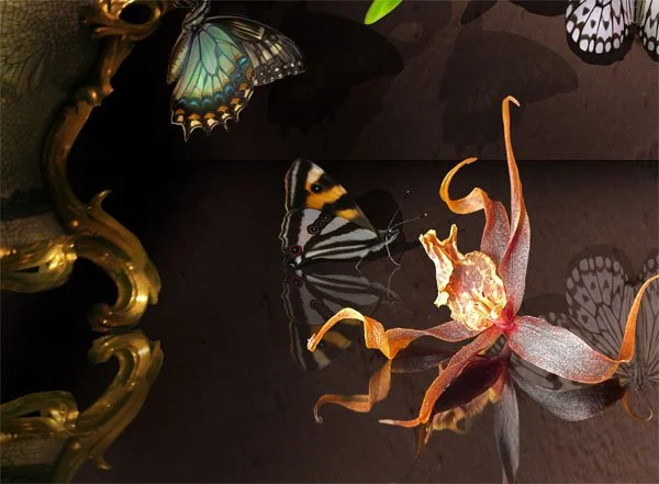 Exotic Orchid with Butterflies. Detail 3