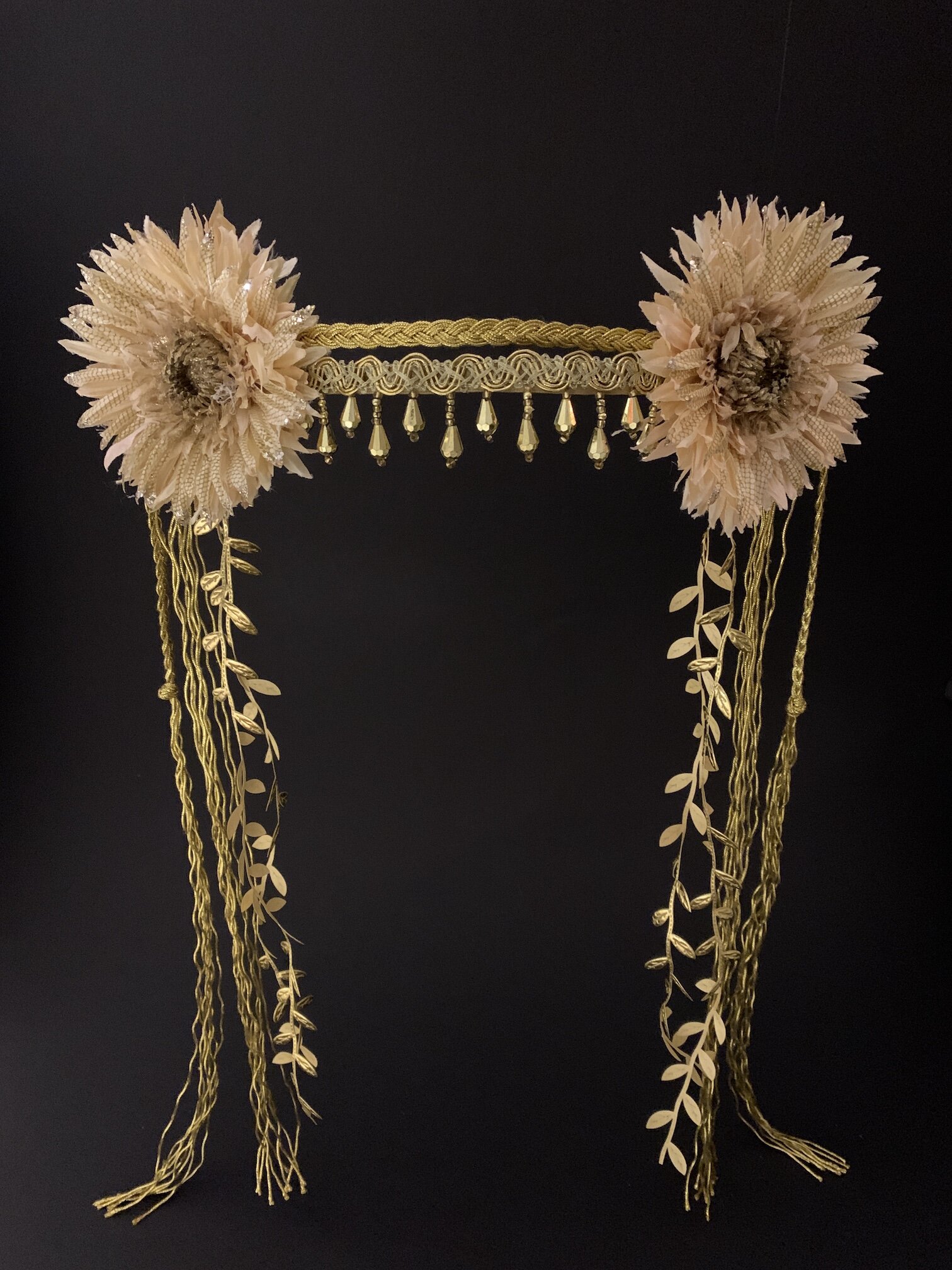 Double Blossom crown head wrap Gold/Cream