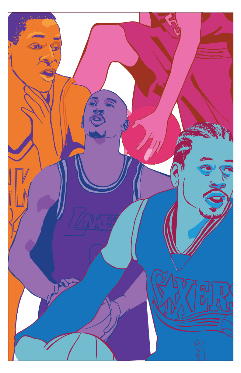 An illustration acknowledging the best players of the 2000s in the NBA