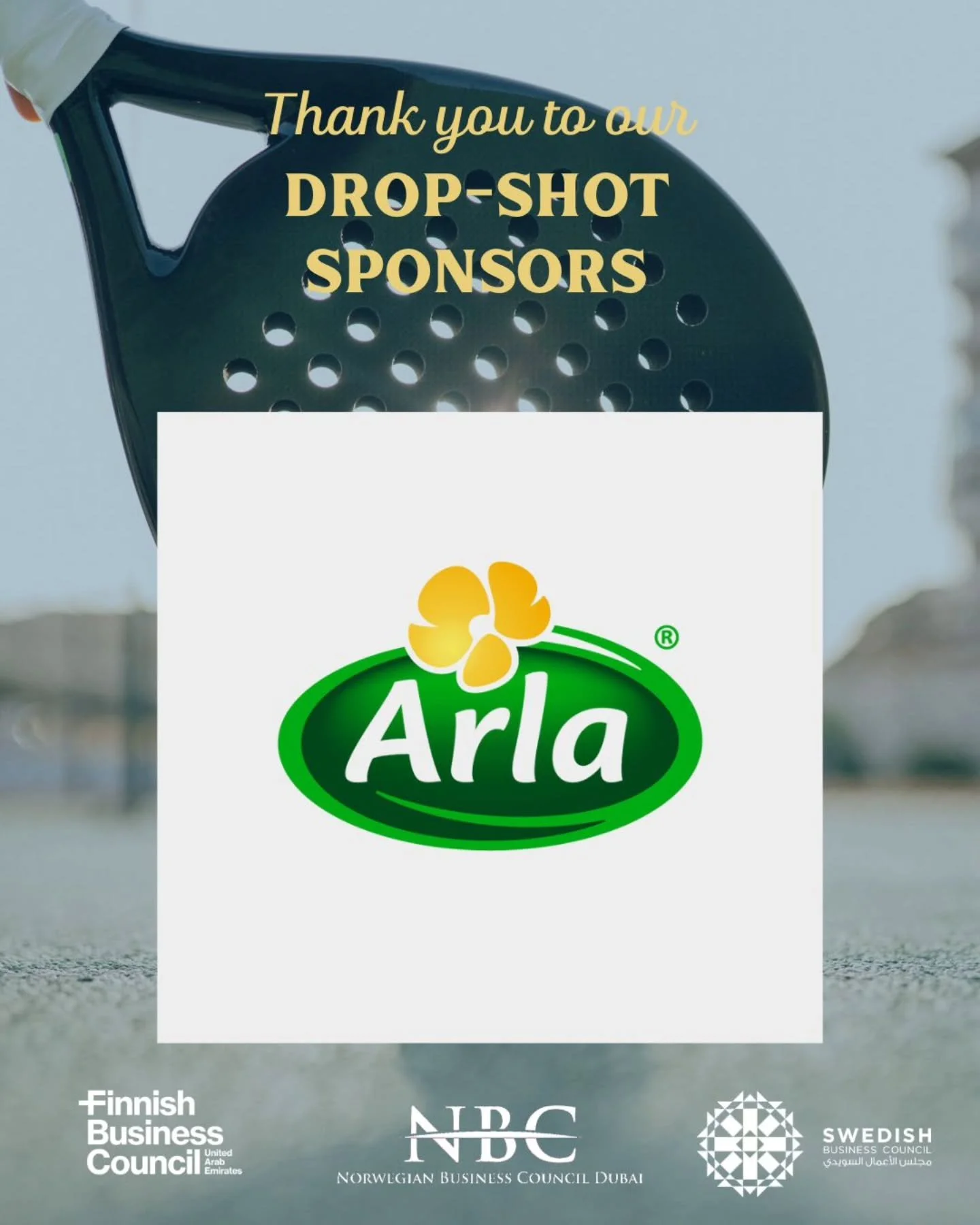 A huge thank you to our Drop Shot Sponsor, Arla, for supporting the Nordic Padel Tournament taking place on October 24th at @clubpadeldubai ! 🙌

We&rsquo;re thrilled to bring together members and friends from the Nordic community for an evening of f