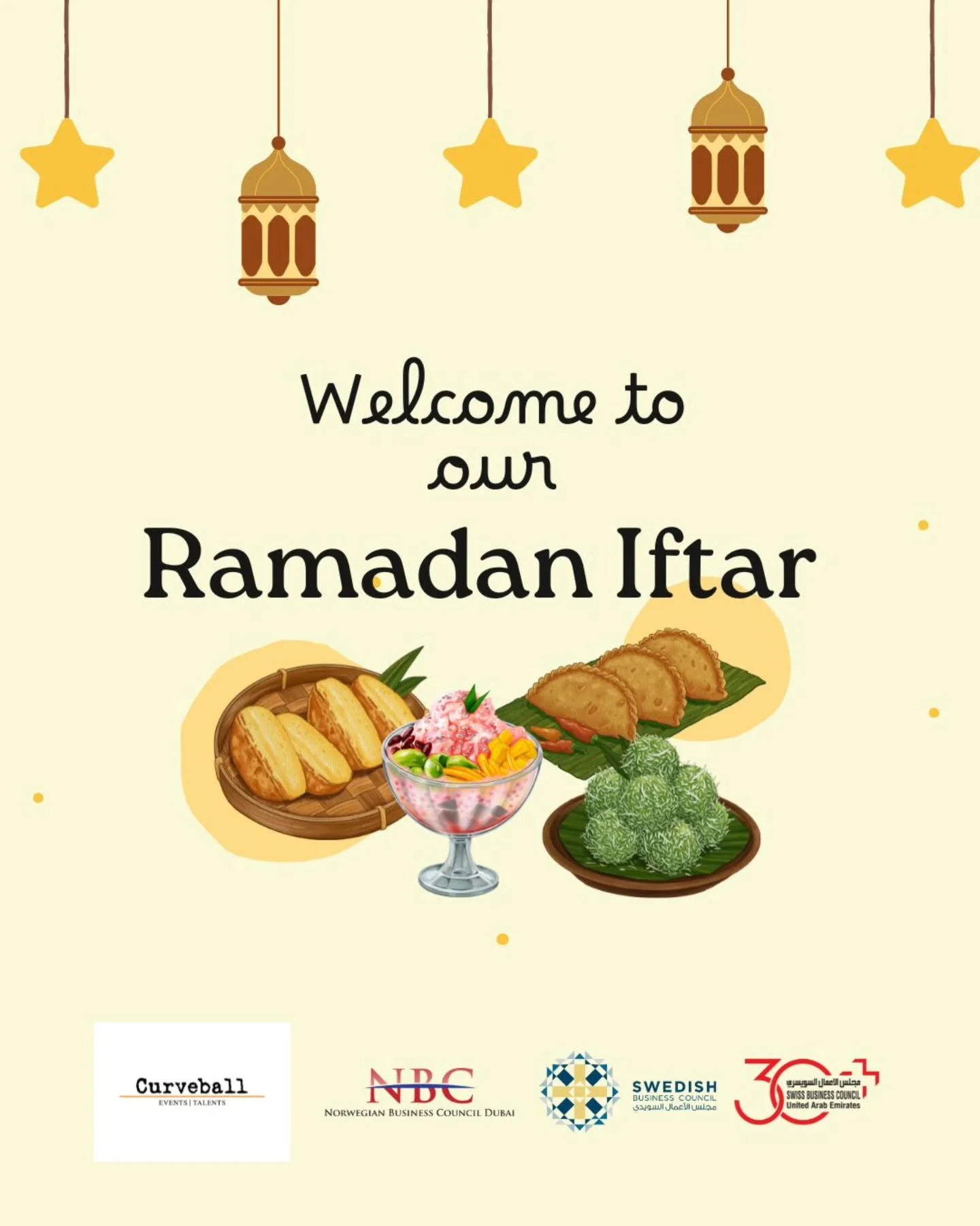 Join us for a special Iftar evening.

The Swedish, Swiss and Norwegian Business Council, invites you to an Iftar experience at Bytes Restaurant, M&ouml;venpick Grand Plaza, set outdoors on the terrace. This event is proudly hosted in partnership with
