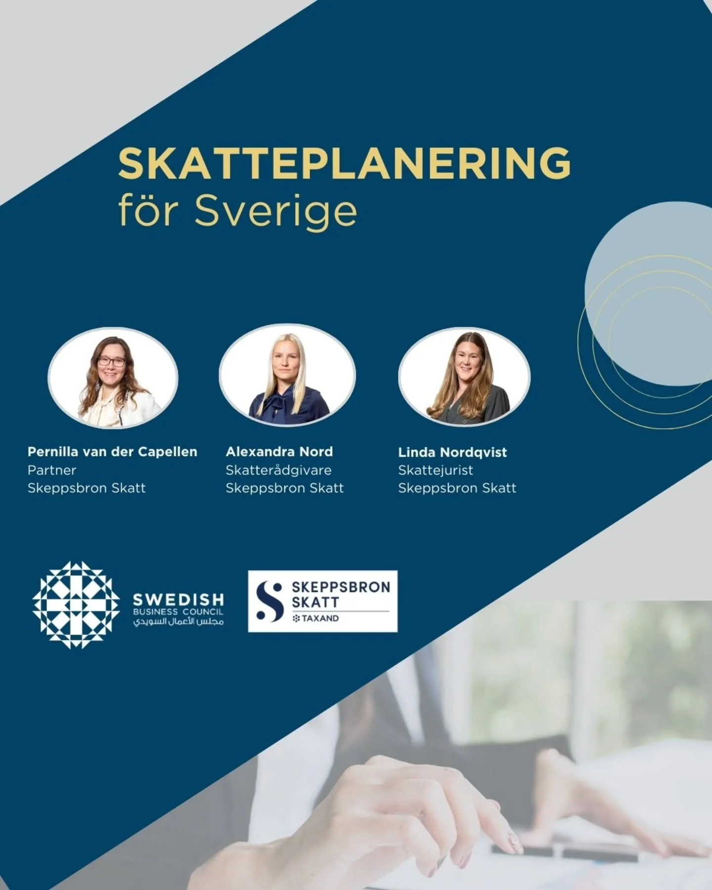 Svensk skatt f&ouml;r privatpersoner och f&ouml;retag &ndash; en kv&auml;ll med Skeppsbron Skatt
- Swedish Taxes for Individuals and Companies &ndash; An Evening with Skeppsbron Skatt (in Swedish)

Vi &auml;r stolta &ouml;ver att presentera Pernilla 