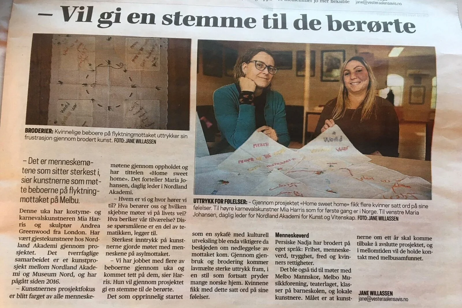 Local Melbu Newspaper showing textiles workshop done with local refugee community 