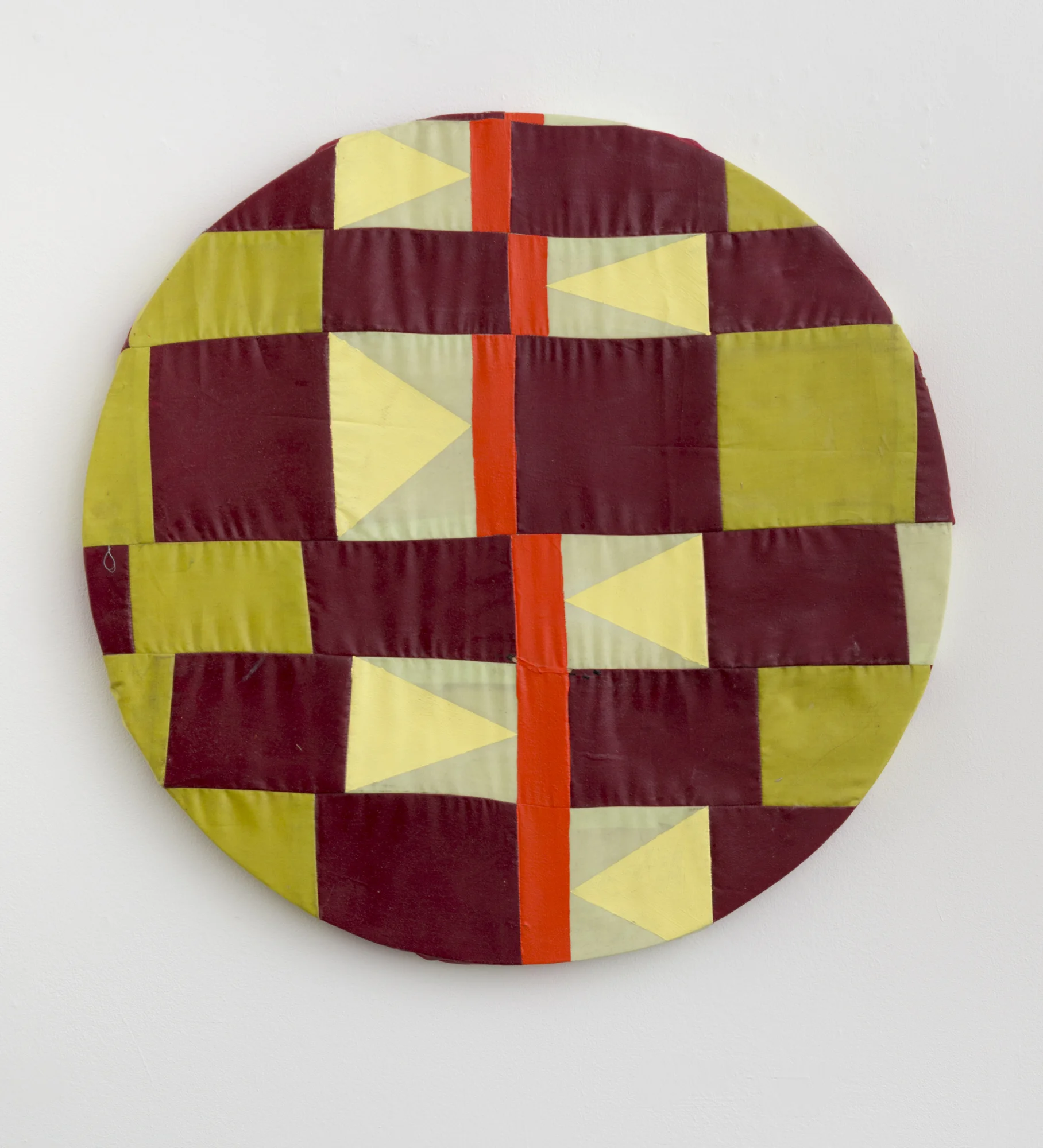   scrimmage , 2013, acrylic on sewn fabric on wood, 21 1/2" x 21" 