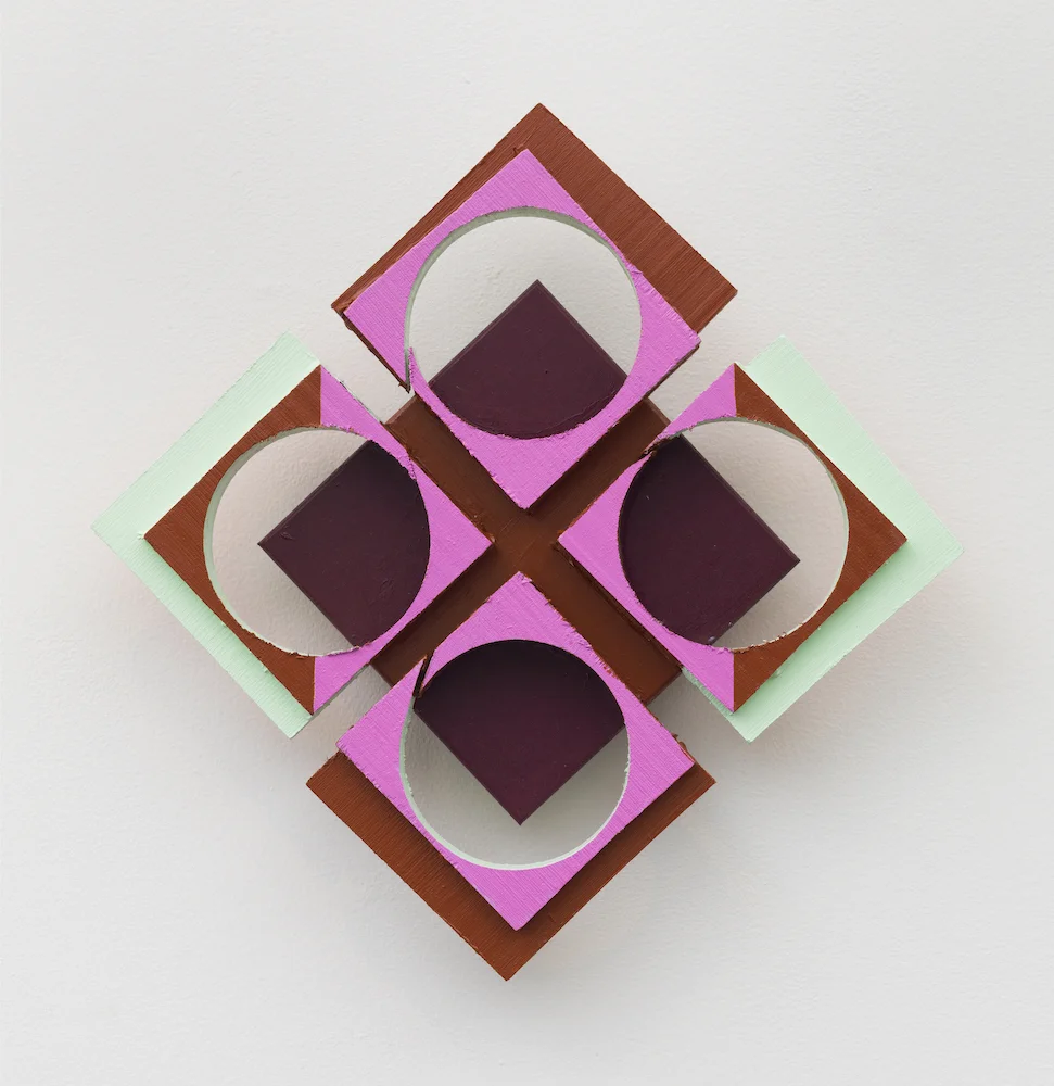 Parcheesi, 2015, acrylic on wood, 13” x 13” x 1 ¾”