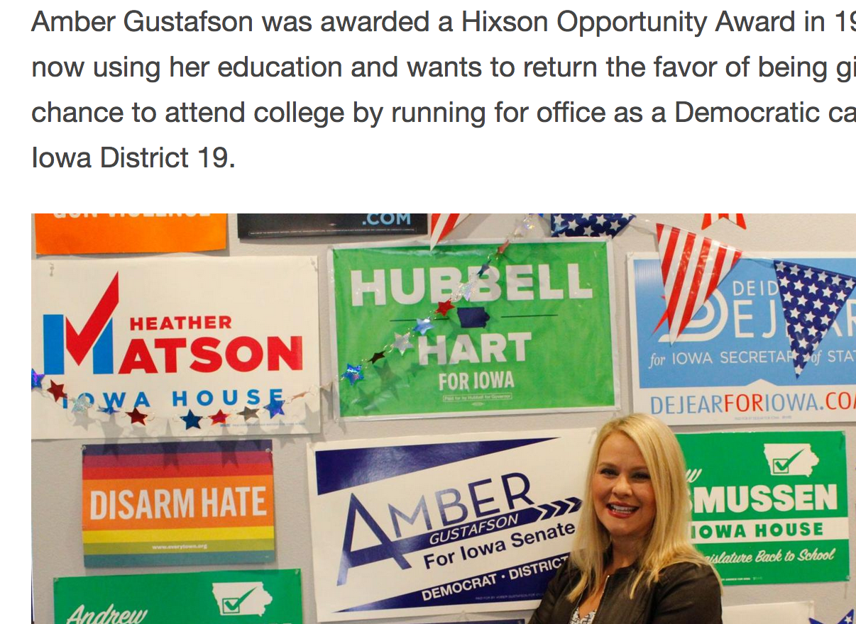 Hixson Opportunity Award Recipient Running for Iowa Senate