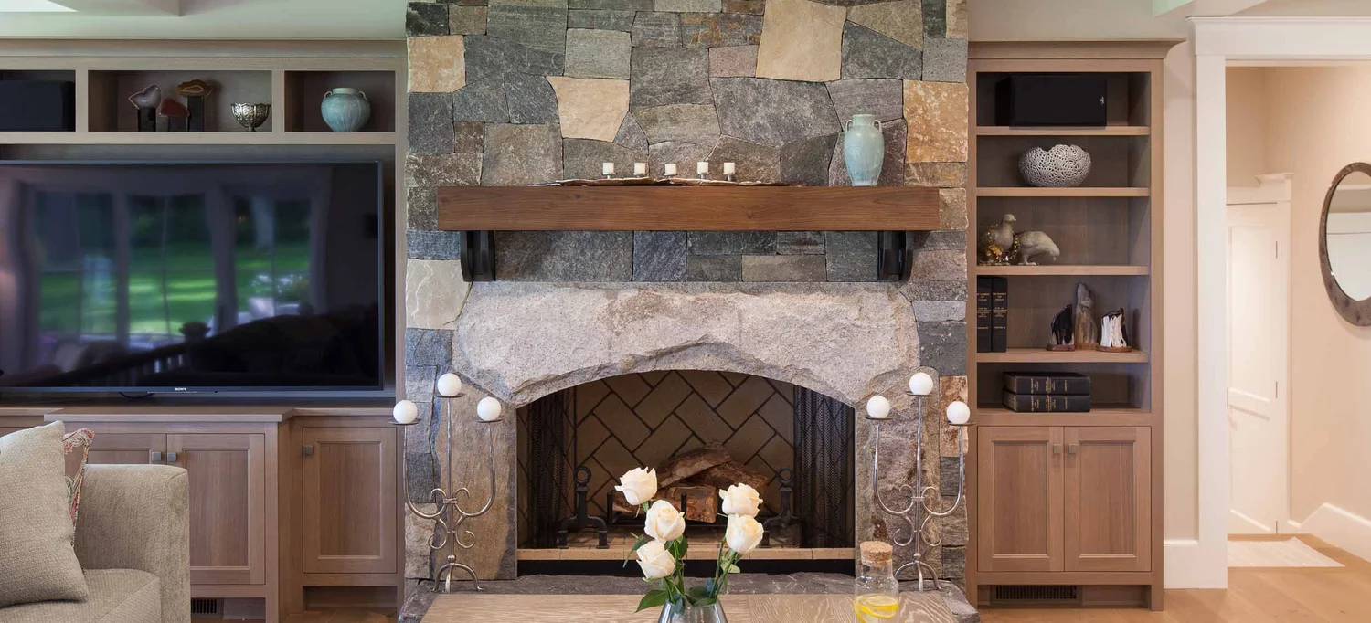 Cabinets Next To Stone Fireplace Combo Fireplace TV Wall Makeover