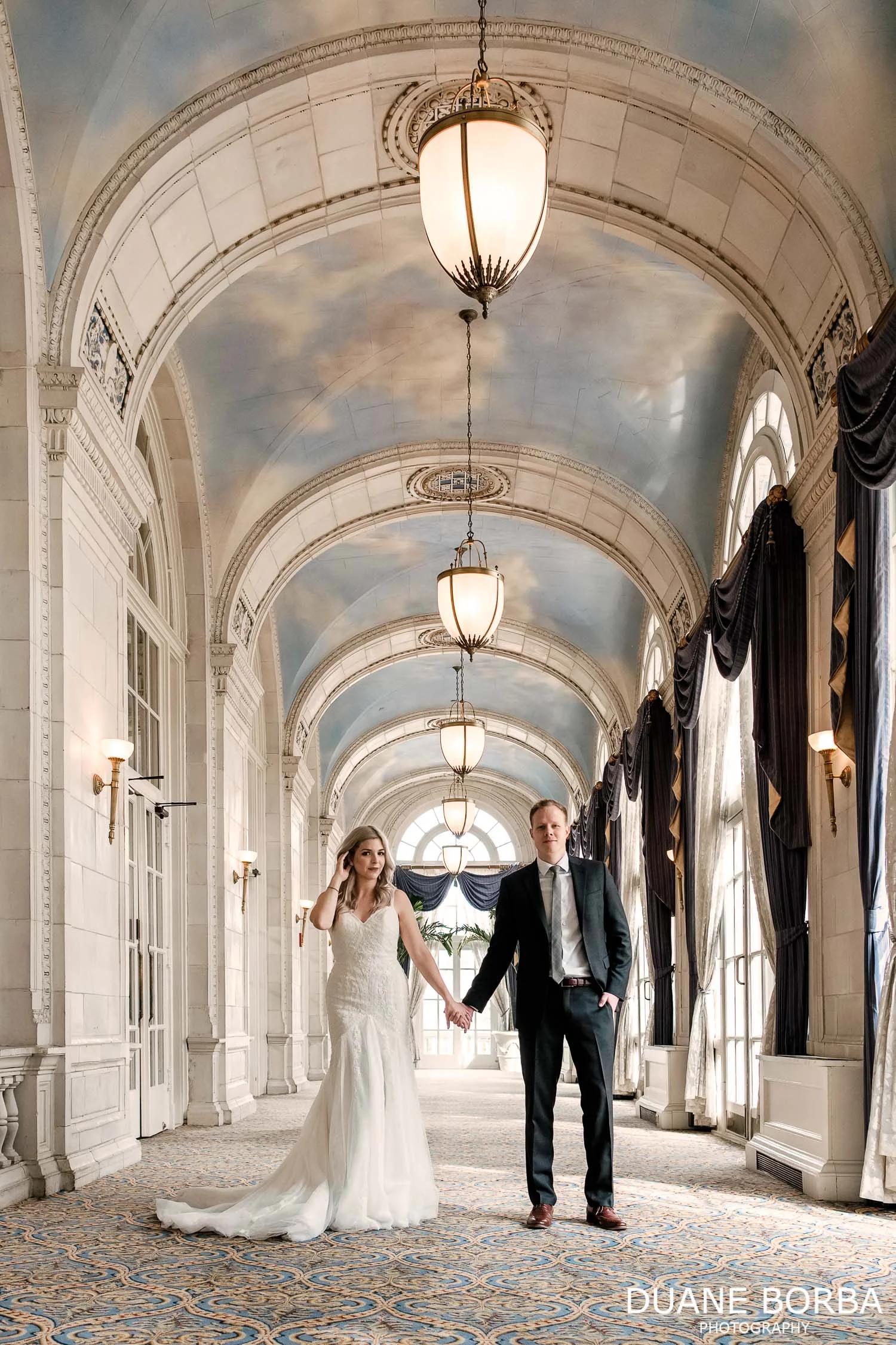 Bride and Groom portrait in Hermitage Hotel in Downtown Nashville, Tennesee