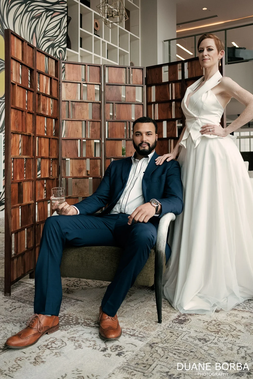 Bride and Groom pose in 505 Nashville located in Downtown Nashville, Tennessee