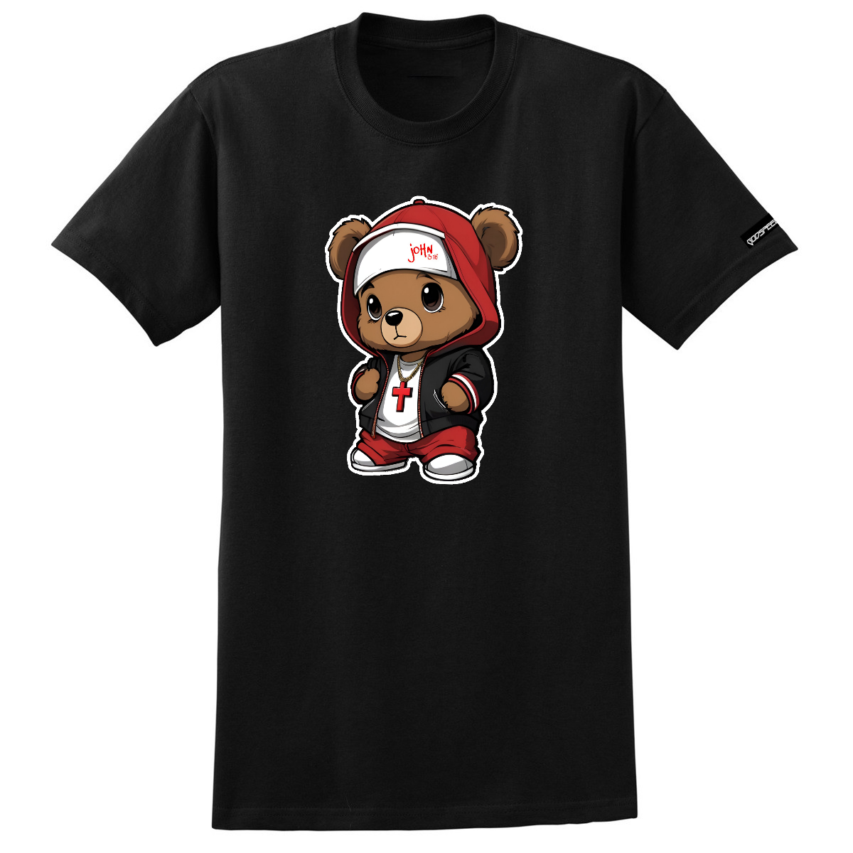RED TEDDY BEAR Black tshirt.png