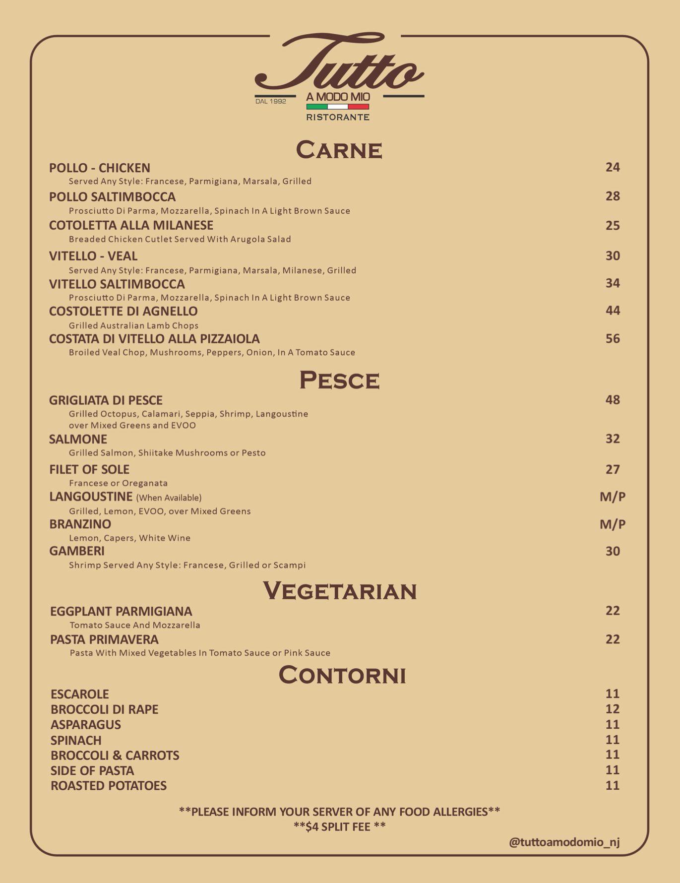 Full Menu — Tutto a Modo mio